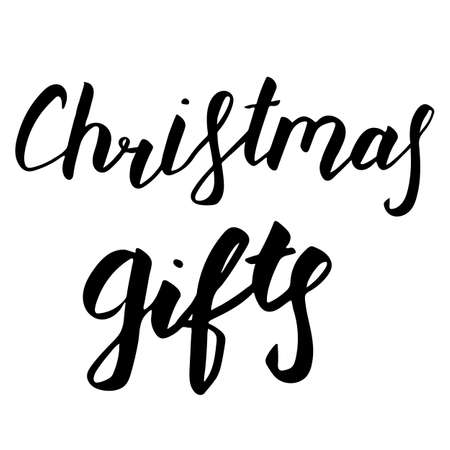 Christmas lettering. Black hand drawn letters isolated on white. Christmas gifts phrase. Vector illustration. Hand drawn quote for print, cards, decoration, seasonal design. Calligraphic Inscriptionのイラスト素材