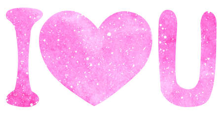 I love you, lettering composition. Pink heart isolated on white background. Beautiful print for design. Romantic print for ST Valentines day. Posters or postcards. I love you inscriptionの写真素材