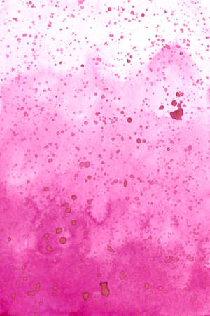 Abstract pink background with stars. Color splashing on paper. Aquarelle texture. Handmade original wallpaper. Beautiful pink and white creative print. Cosmic texture. Original watercolor art.の写真素材