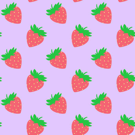 Seamless pattern with red strawberries on pink board. Tasty berry, sweet food illustration. Summer theme. Beautiful print for textile, greeting cards, wrapping paper, decor and design. Jpg fileの写真素材