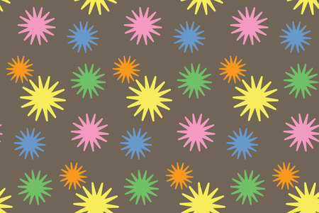 Seamless pattern with stars. Colorful background. Simple creative print for clothes, web, greeting cards, gift wrap and design. Yellow, blue, purple, pink and green colors. Jpg fileの写真素材
