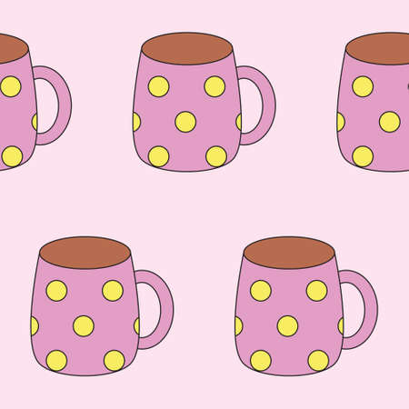 Seamless pattern with cupcakes. Illustration of a cup. Tea, cacao, coffee. Cartoon style simple cup. Creative style for design. Design for packaging, banner, poster, menu in the bakeryの写真素材