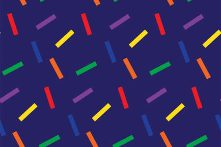 Seamless pattern with colorful sticks. Print for textile, gift wrapping paper, cards, web and design. Celebration style. Christmas presents, confetti. Blue background with color elementsの写真素材