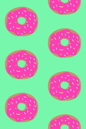Seamless pattern with donuts on green board.