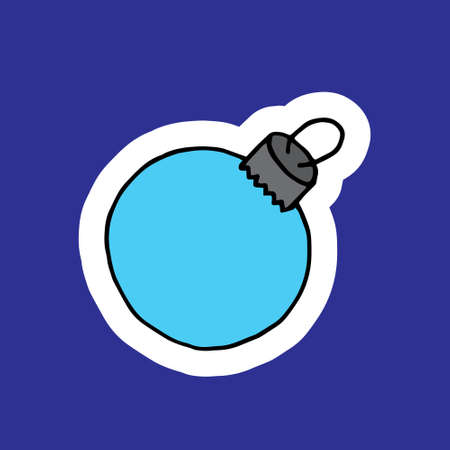 Cute Christmas tree ball, doodle style positive illustration. Happy new year decoration, holiday print. Hand drawn vector illustration on dark blue board. Cartoon colorful design for childrenのイラスト素材