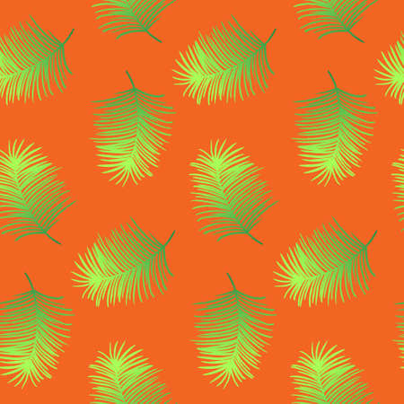 Vector seamless pattern with green leaves. Exotic palm tree, green color with gradient. Background for clothes, web and design. Ecology theme. Summer illustration. Print for greeting cards, gift wrap.のイラスト素材