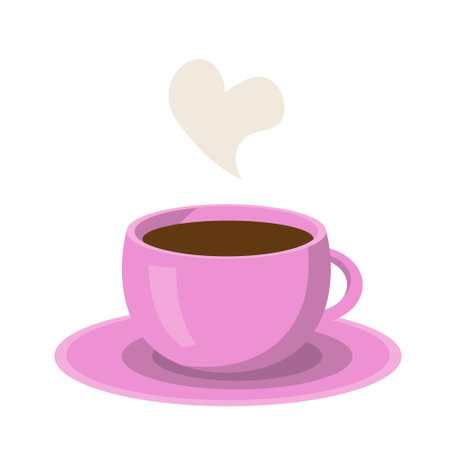 Pink cup of hot coffee, vector illustration in cartoon style.のイラスト素材