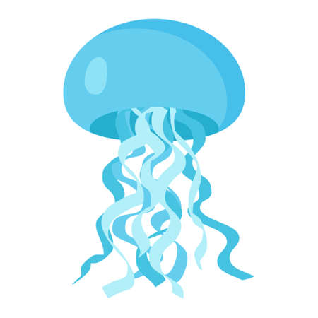 Cute blue jellyfish, vector illustration. Underwater animal, swimming marine creatures. Cartoon and flat style illustration. Sea and ocean lifeのイラスト素材