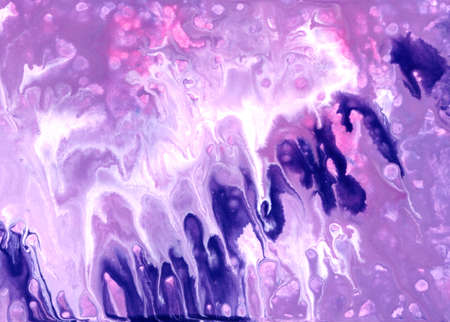 Abstract fluid art background. Pink, purple and white colors mix together. Beautiful creative print. Abstract art hand paint. Original artwork. Color splashing on paper. Interior pictureの写真素材