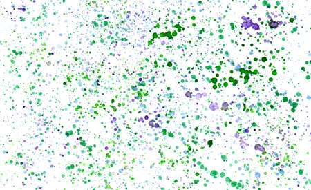 Abstract colorful background with color splashes on white board. Water drops on background. Abstract art wallpaper. Hand drawn watercolor illustration. Colorful blots. Rain imitationの写真素材