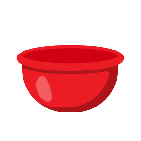 Red plastic basin. Mass market product for washing and cleaning. Water container. Wide basin for food or house keeping. Vector illustration in cartoon flat styleのイラスト素材