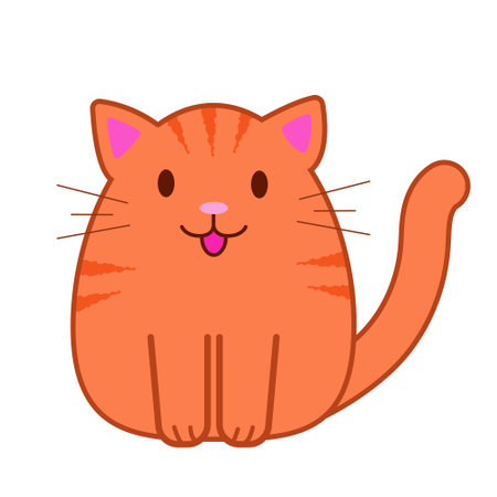 Funny cartoon orange cat with lines, cute vector illustration in flat style. Smiling fat kitten. Positive print for sticker, cards, clothes, textile, design and decor.のイラスト素材