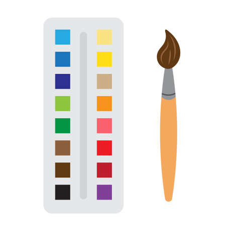 Artistic paints and paintbrush, art supplies for painting and drawing. Vector illustration in cartoon flat style. Art set. Materials for children and adult creativityのイラスト素材