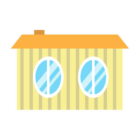 Cute cartoon yellow house, vector illustration. Small house with door and small window. Flat illustration, home symbol. Icon for web and graphic resources, design element. Illustration for childrenのイラスト素材