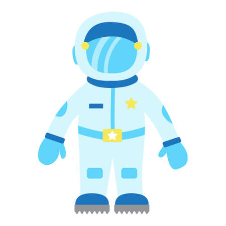 Cute astronaut, man in space suit. Vector illustration in cartoon flat style. Space travel theme. Print for kids and children.のイラスト素材