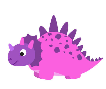 Funny cartoon dinosaur, cute illustration in flat style. Colorful print for clothes, books, cards, textile, design and decor. Illustration for babies, kids and children. Pink and purple colors.のイラスト素材