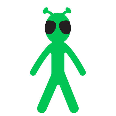 Funny cartoon alien man with big eyes. Green man with small horns. Cute humanoid character. Vector...
