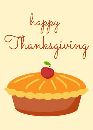 Happy Thanksgiving Day, positive card with apple and pumpkin pie.  Cooking holiday autumn food for traditional dinner. Thanksgiving decor, textile, gift.のイラスト素材