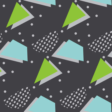 Seamless pattern in minimalistic geometric style. Green, blue and black colors. Memphis style retro print. Abstract doodle background. Endless design. Print for textile, fashion and decorのイラスト素材