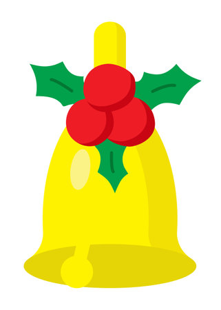 Christmas tradition jingle bell with holly berry decor. Winter holidays concept. Print for cards, textile, seasonal design and decor.のイラスト素材