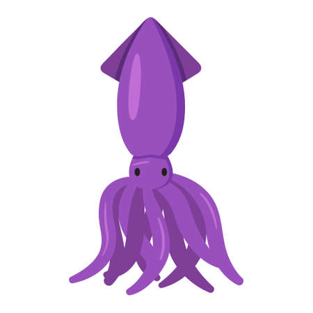Purple squid, vector illustration in cartoon flat style. sea and ocean animals. Tasty food for...