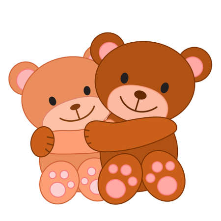 Two hugging bears. Cute cartoon illustration. Love and friendship concept. Print for Valentine day. Teddy bear hug his friend. Print for children, clothes, cards, nursery design and decor.のイラスト素材