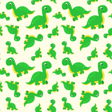 Seamless pattern with funny cartoon dinosaurs. Cute print for children clothes, textile, nursery room decor. Baby background for fabric, postcard, wrapping paper, gift products, wallpaper.のイラスト素材