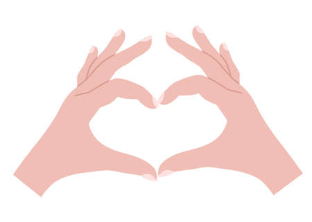 Woman hands showing heart shape gesture, vector illustration, sketch. Symbol of love. Dating, wedding and Valentine day theme. Print for cards, clothes, seasonal design and decor.のイラスト素材