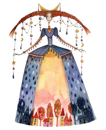 Fairy of Rainy Days. Hand drawn watercolor illustration.の写真素材