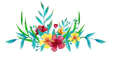 Watercolor bouquet with flowers, leaves and branches. Hand drawn illustration.の写真素材