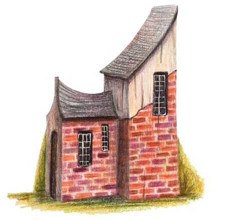 Colored pencils drawing house - "Poet's house". Hand drawn illustration.の写真素材