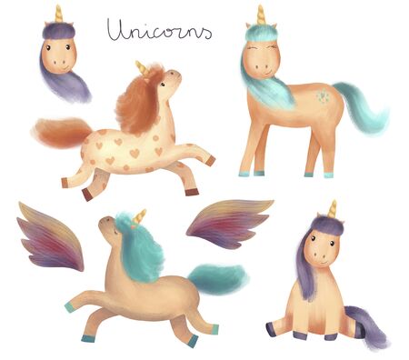 Set of cute characters - unicorn with wings.の写真素材