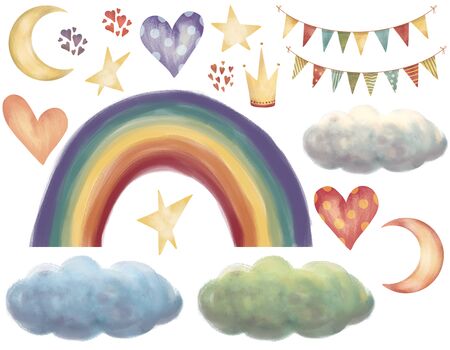 Set of cute elements for prince or princess. Hand drawn illustration.の写真素材