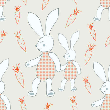 Seamless pattern of sleeping bunnies with carrots. Illustration for textile, wrap or wallpaper.のイラスト素材