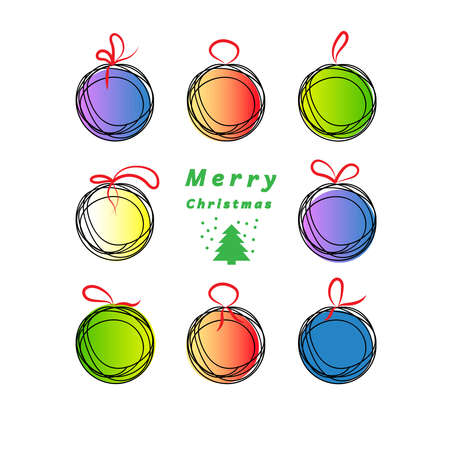 Vector holidays card with conceptual colorful Christmas balls and Merry Christmas greetings.のイラスト素材