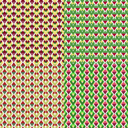 Set of vector geometric seamless patterns in warm colors - yellow, red, green.のイラスト素材