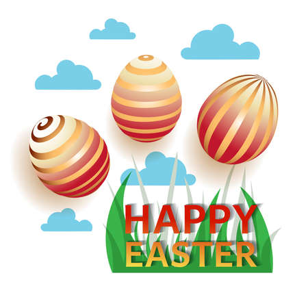 Vector illustration of three Easter eggs with red color accents in realistic style.のイラスト素材