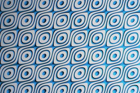 Beautiful abstract background with oval and circular shapes - wavy geometric pattern in blue and white colors. Digitally generated image.Digitally generated image. 3D illustration.の写真素材
