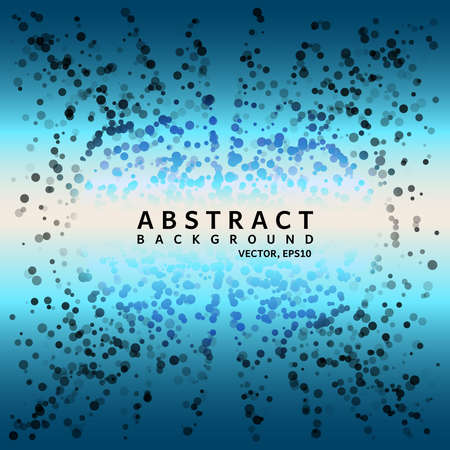 Vector illustration of abstract random dot pattern flying away from the center. Banner in light blue colors with copy space.のイラスト素材