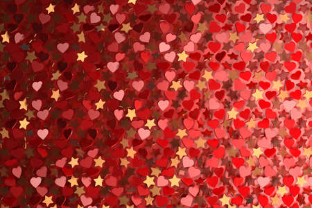 Abstract background with many hearts and stars. Backdrop for valentines or romantic events. Many randomly arranged hearts. 3d illustration.の写真素材