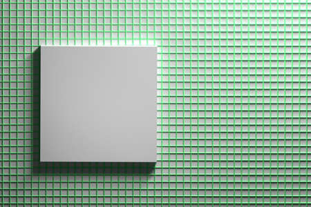 White square over the surface covered with green wire. Template for presentation with copy blank...