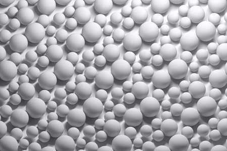Repeating white balls spheres pattern of various sizes. 3d illustration.