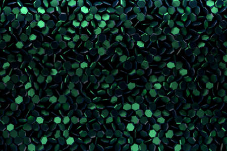 Many small randomly arranged hexagonal shapes. Chaos and mess made of geometric shapes. Image in...