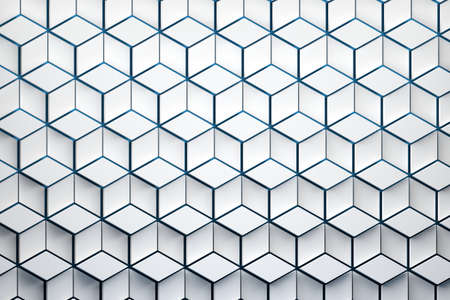 Front view of the surface with hexagonal pattern. White hexagon shapes made of rhombus shapes arranged in repeating pattern. 3d illustration.の写真素材