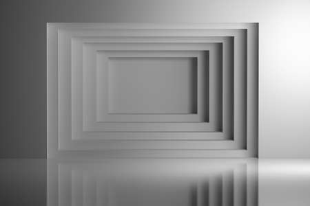 White geometric tunnel screen with blank copy space in the center. Wall geometry over shiny...