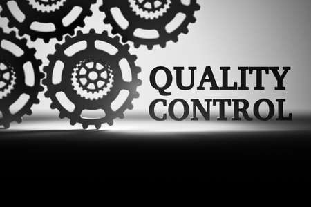 Illustration with gears and Quality Control words in black and white colors. 3d illustration.の写真素材