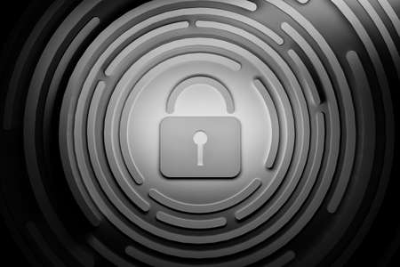 Black and white illustration of padlock with circles. Concept for security systems. 3d illustration.の写真素材