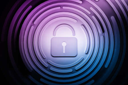 Illustration of blue and pink padlock with circles on black background. Concept for security systems. 3d illustration.の写真素材