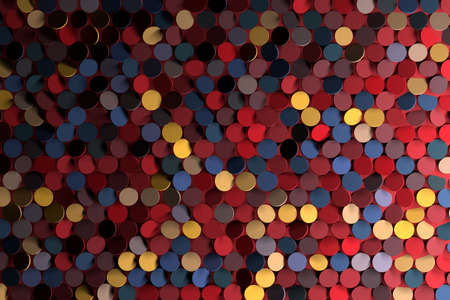 Background with randomly colored red blue yellow sequins circles. Party disco greeting card...