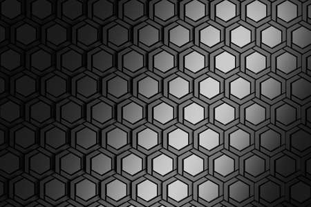 Background with metallic structured repeating hexagons. 3d illustration.